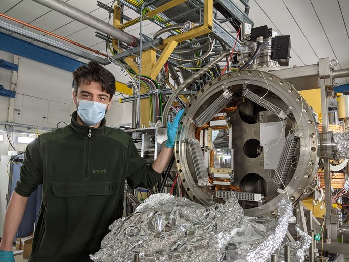 Dr. Carlo Bruno in front of the CARME detector setup.