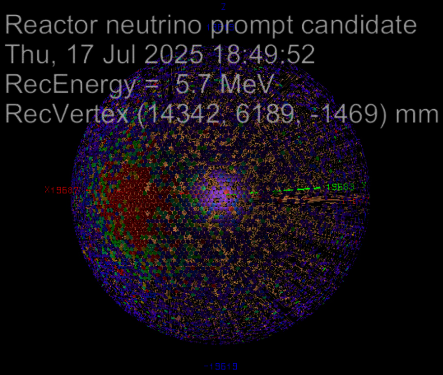 Ein von JUNO detektiertes Neutrino-Event Ein von JUNO detektiertes Neutrino-Event