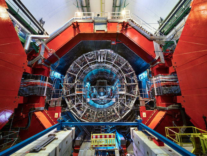 View into the ALICE detector setup at the research center CERN.