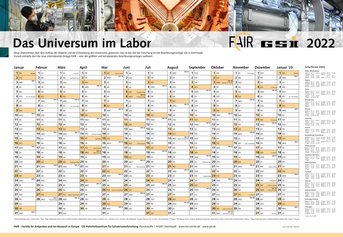 GSI/FAIR calendar for 2022
