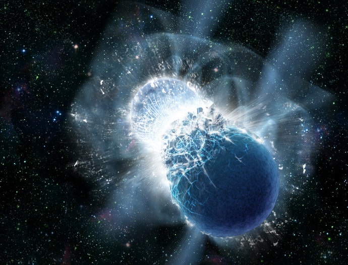 Artist's impression of a kilonova: two neutron stars at the moment of their merger.