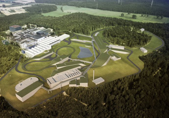 Visualisation of the future FAIR particle accelerator center..