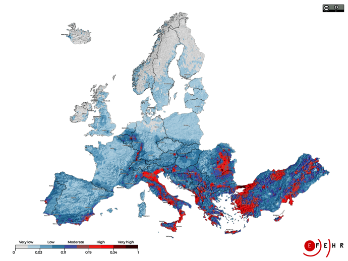 Risiko für Erdbeben in Europa.
